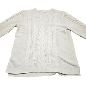 J Jill Chenille Cable Knit Sweater Large Tall Ivory Cream Pullover Knit Beige